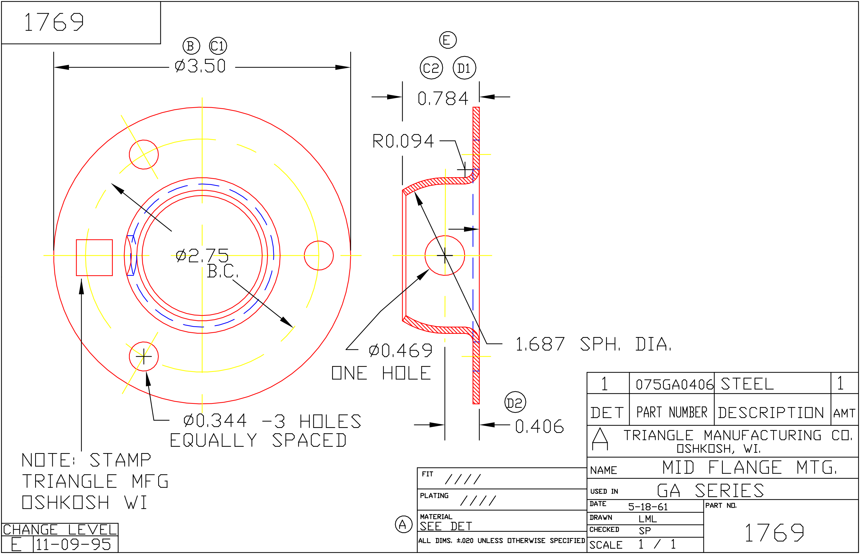 2 Bolt Flange Bearing Mount, 14 Gauge