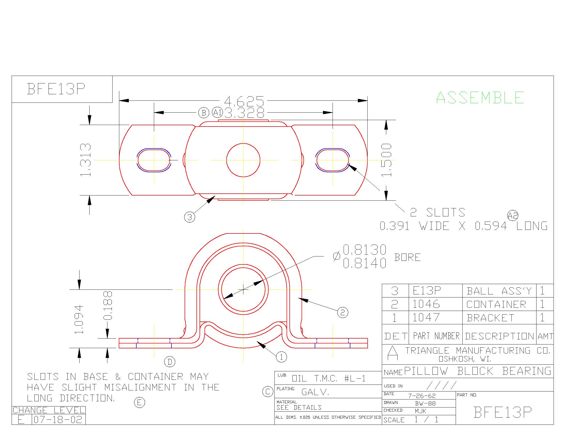 Sintered Bronze with Stamped Steel Ball 2 Bolt Pillow Block Bearing