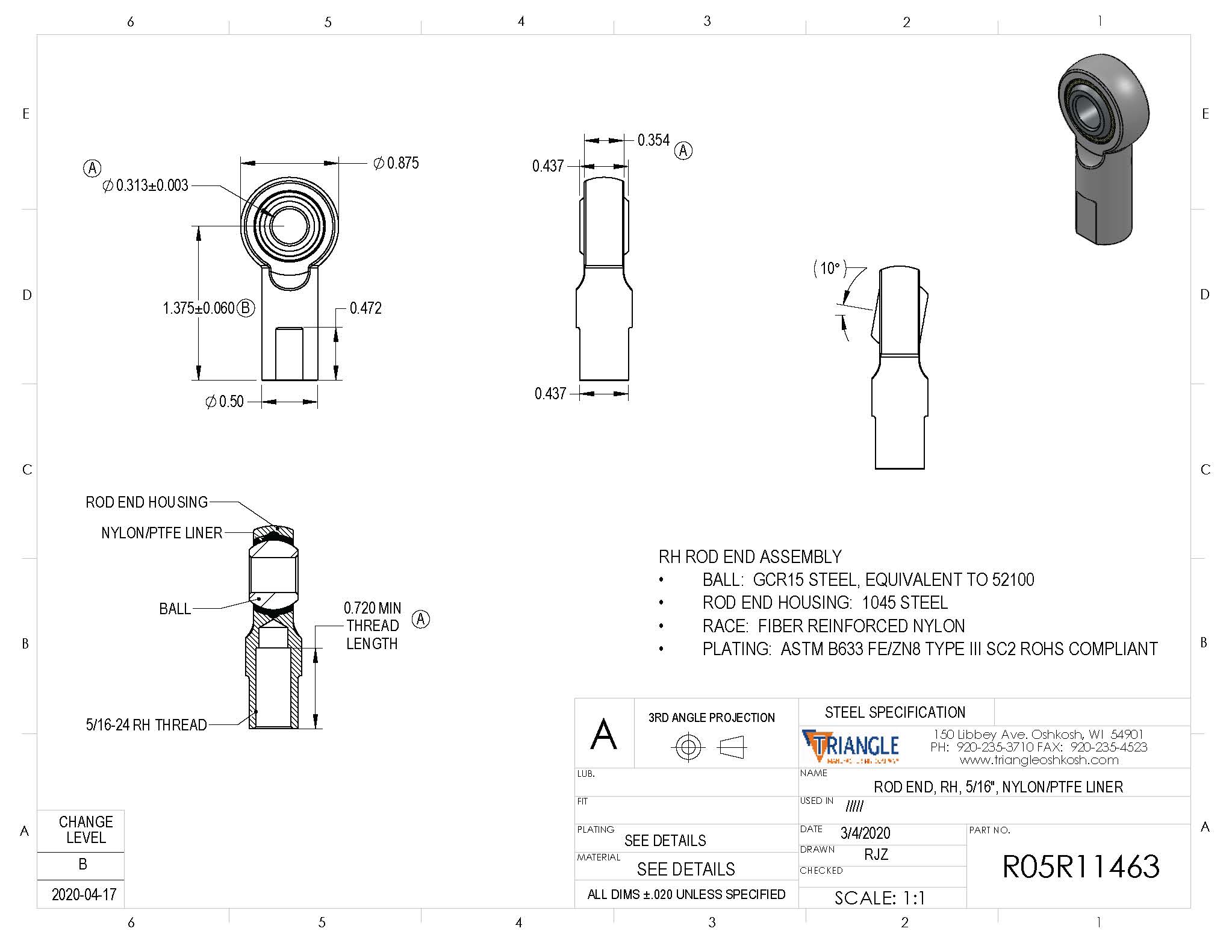 Spherical Rod End Bearing Heim Joint - 5/16-24
