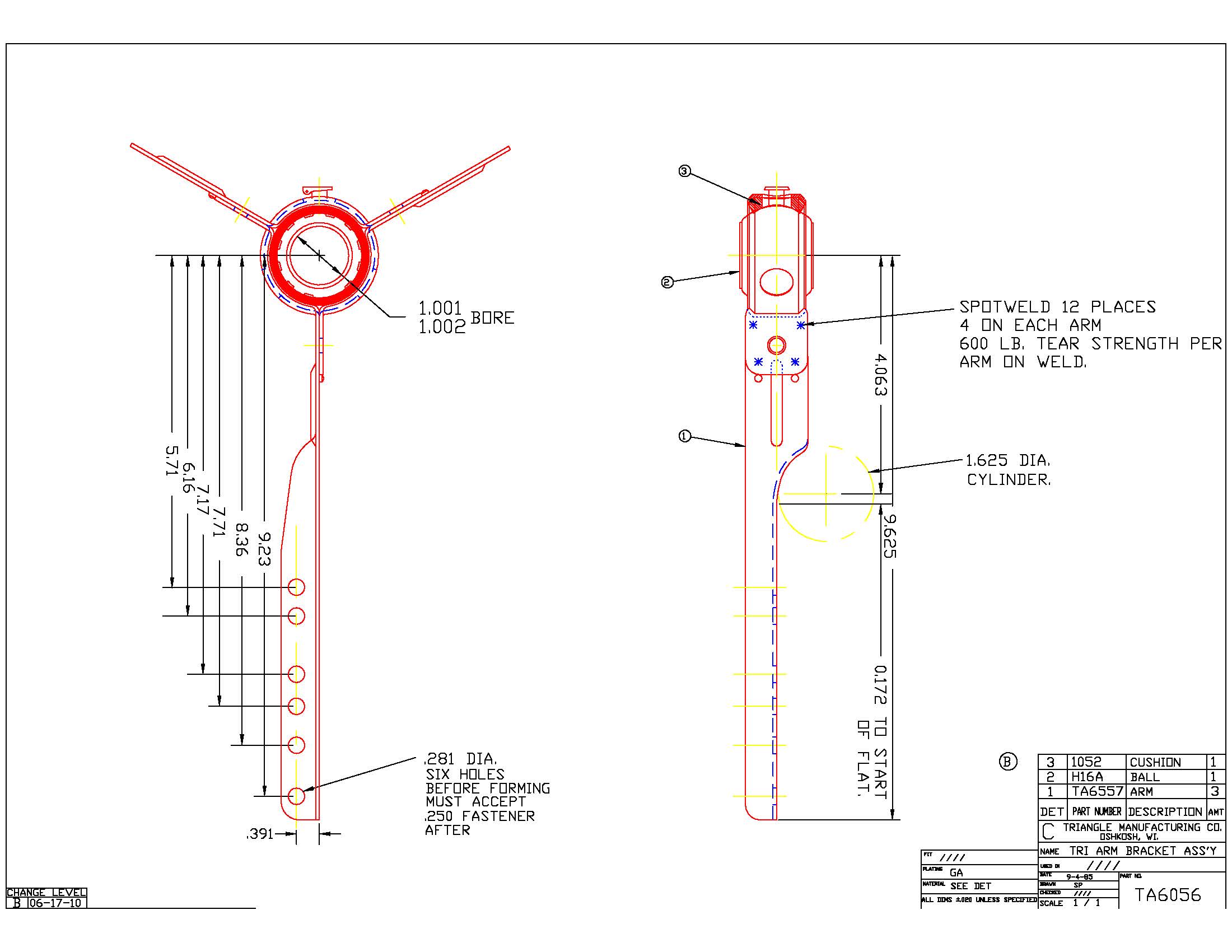 Steel Spider Blower Bearing Bracket with Bearing 16 Gauge  - 1      