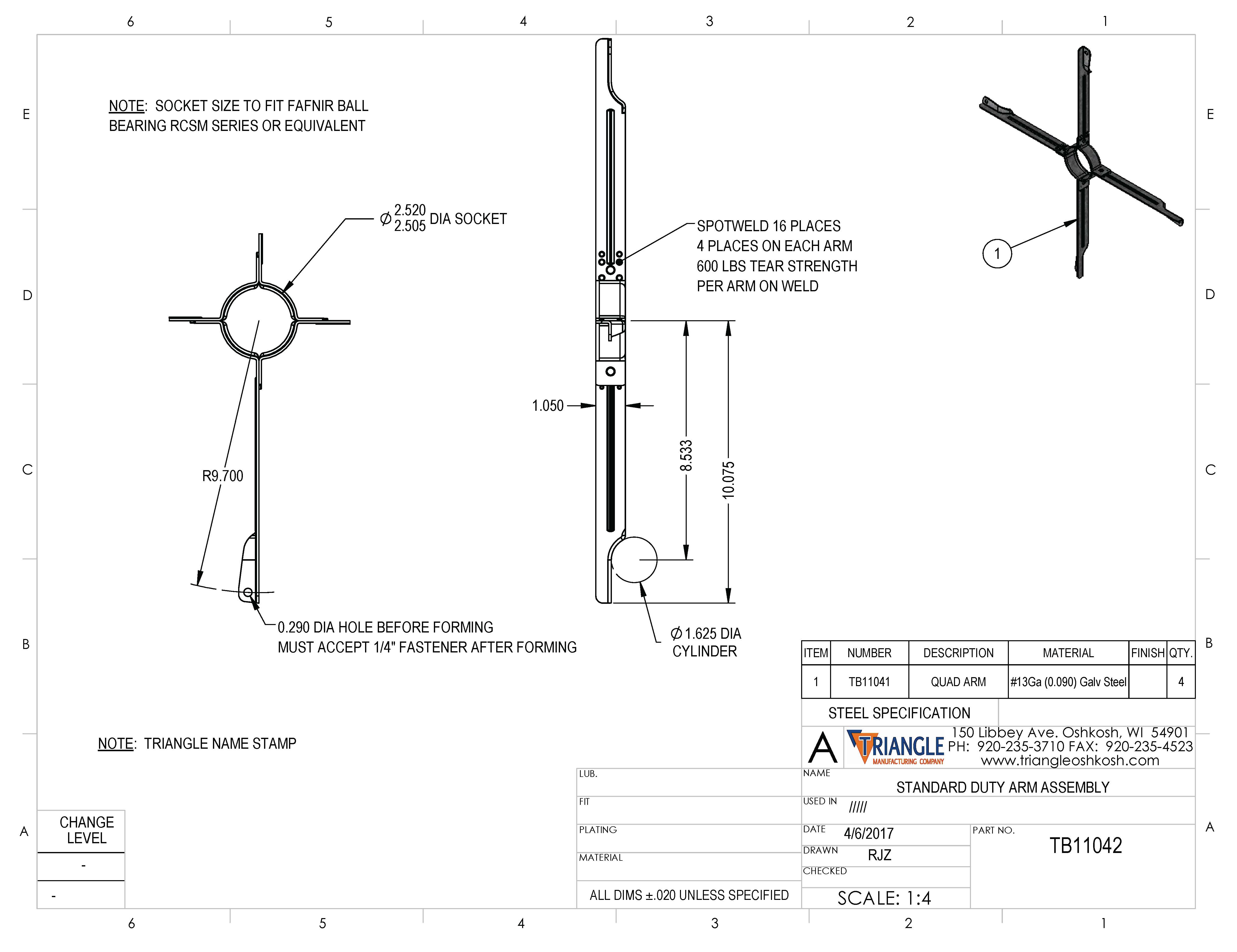 Steel Spider Blower Bearing Bracket 16 Gauge