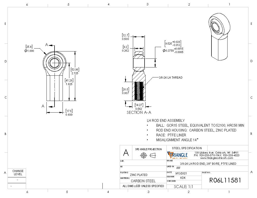Spherical Rod End Bearing Heim Joint R06L11581