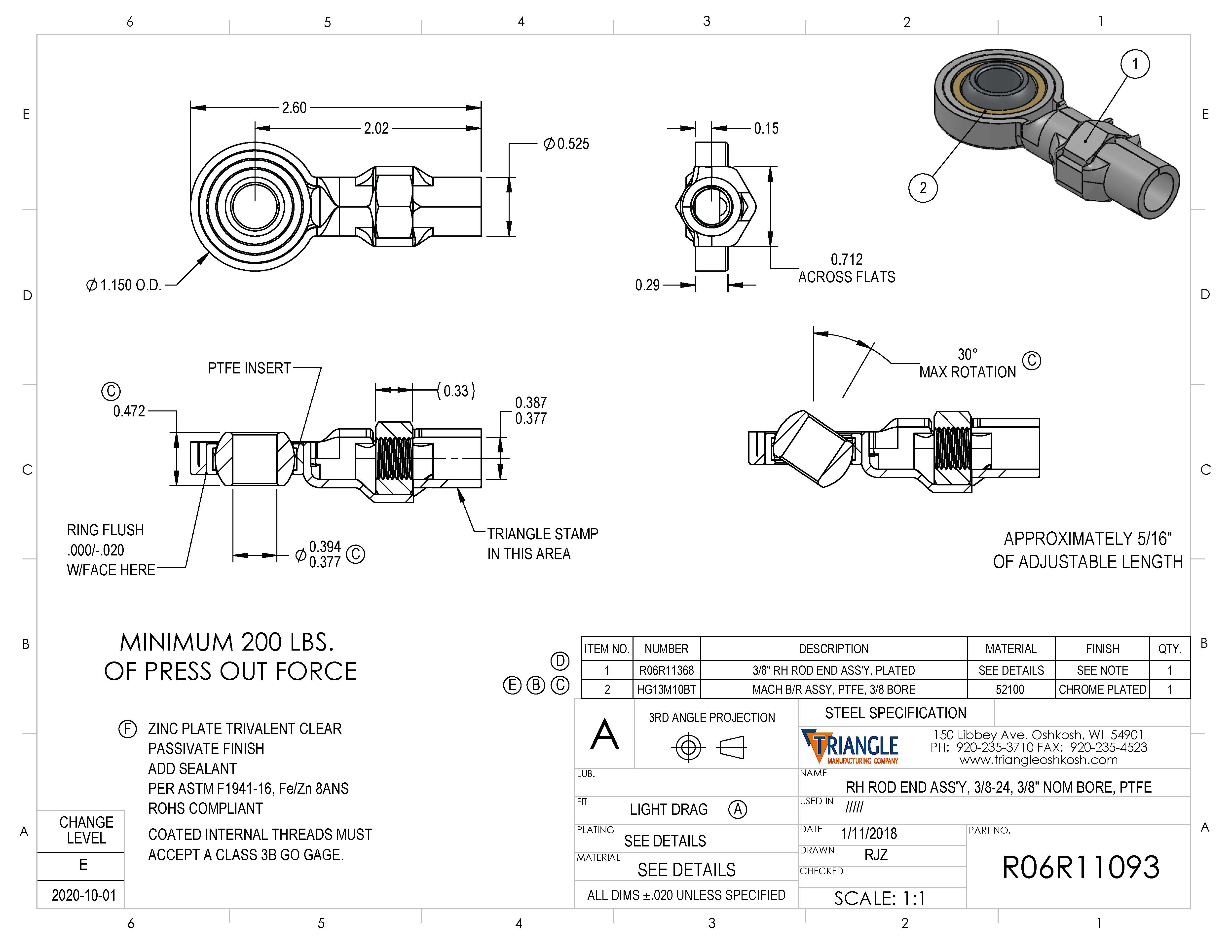 Spherical Rod End Bearing Heim Joint R06R11093